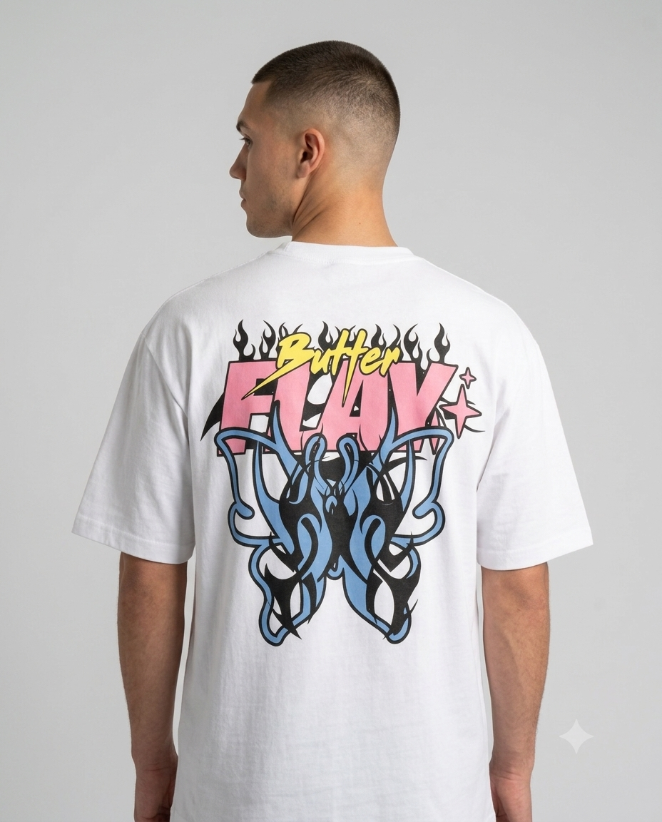Men's Oversized White Butterflay Tee – Front & Back Graphic Print