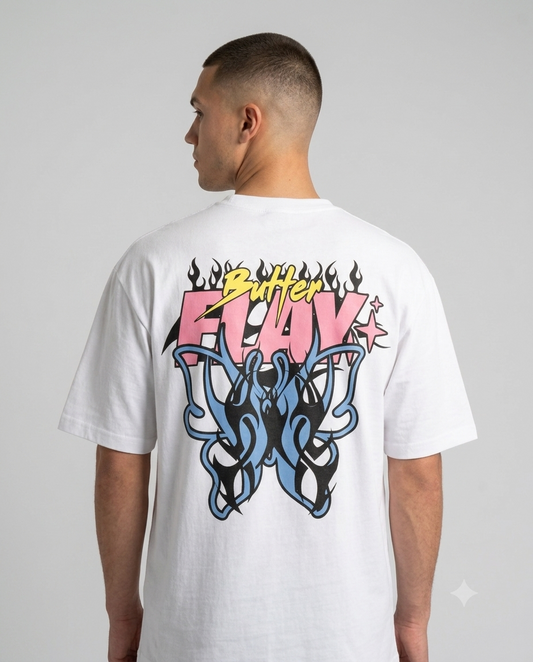 Men's Oversized White Butterflay Tee  Front & Back Graphic Print